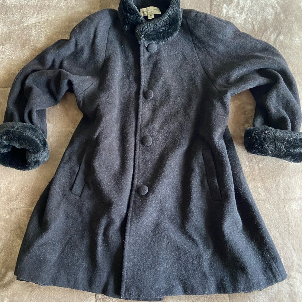 100% Wool Albert Nipon Vintage Coat- Fur Trimmed